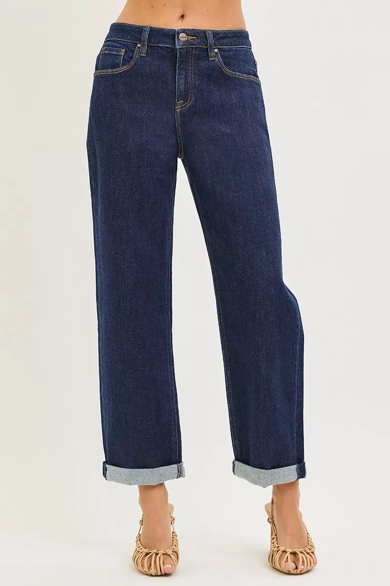 RISEN Jeans - Slouchy Cropped  Boyfriend Jeans With Cuffed Hem
