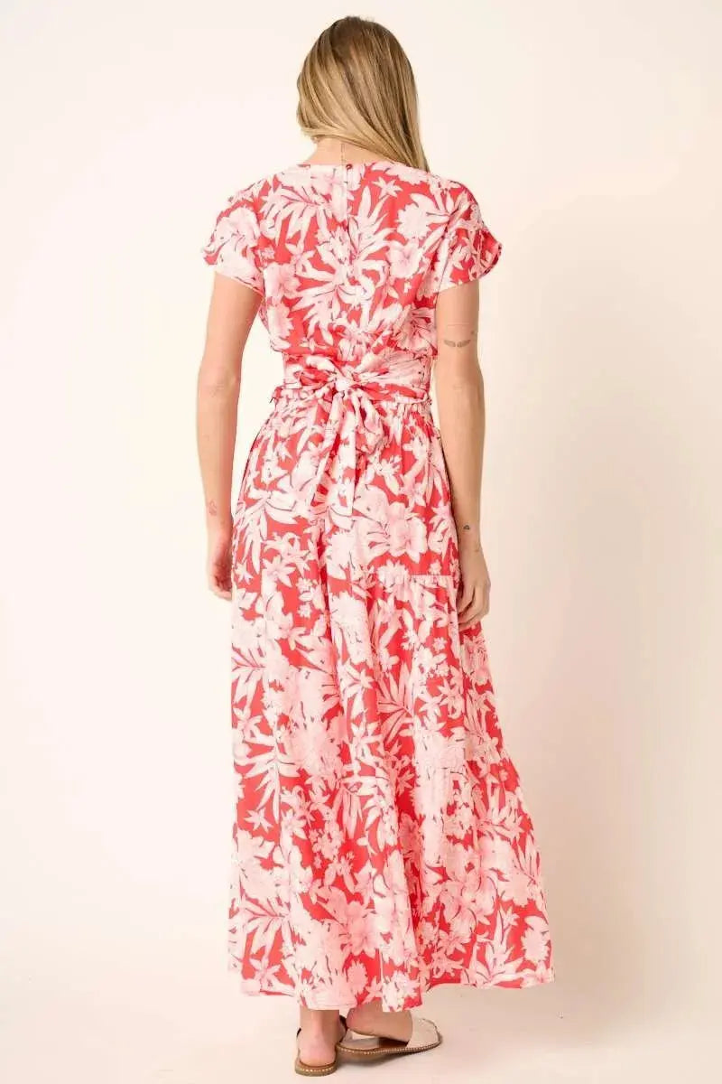 Mittoshop Tropical Floral Two-Piece Top & Tiered Maxi Skirt Set