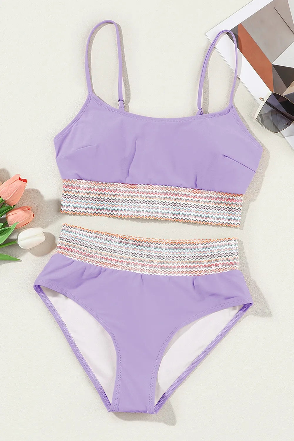 High Waist Scoop Neck Spaghetti Strap Bikini Set