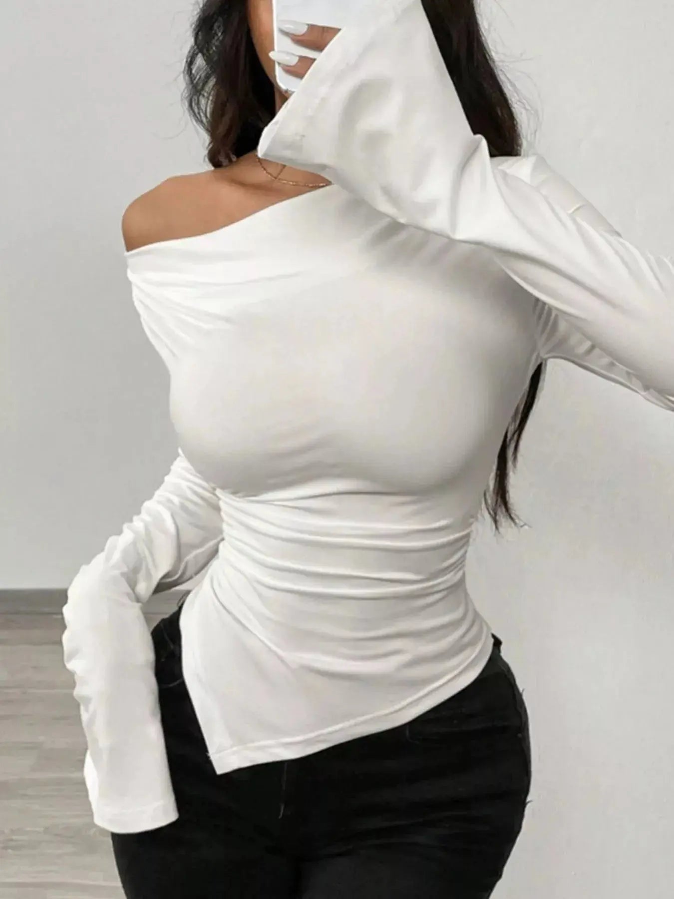 Asymmetrical Long Sleeve Fitted T Shirt