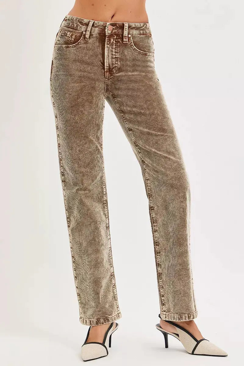 Tummy Control Mid Rise Straight Leg RISEN Corduroy Pants