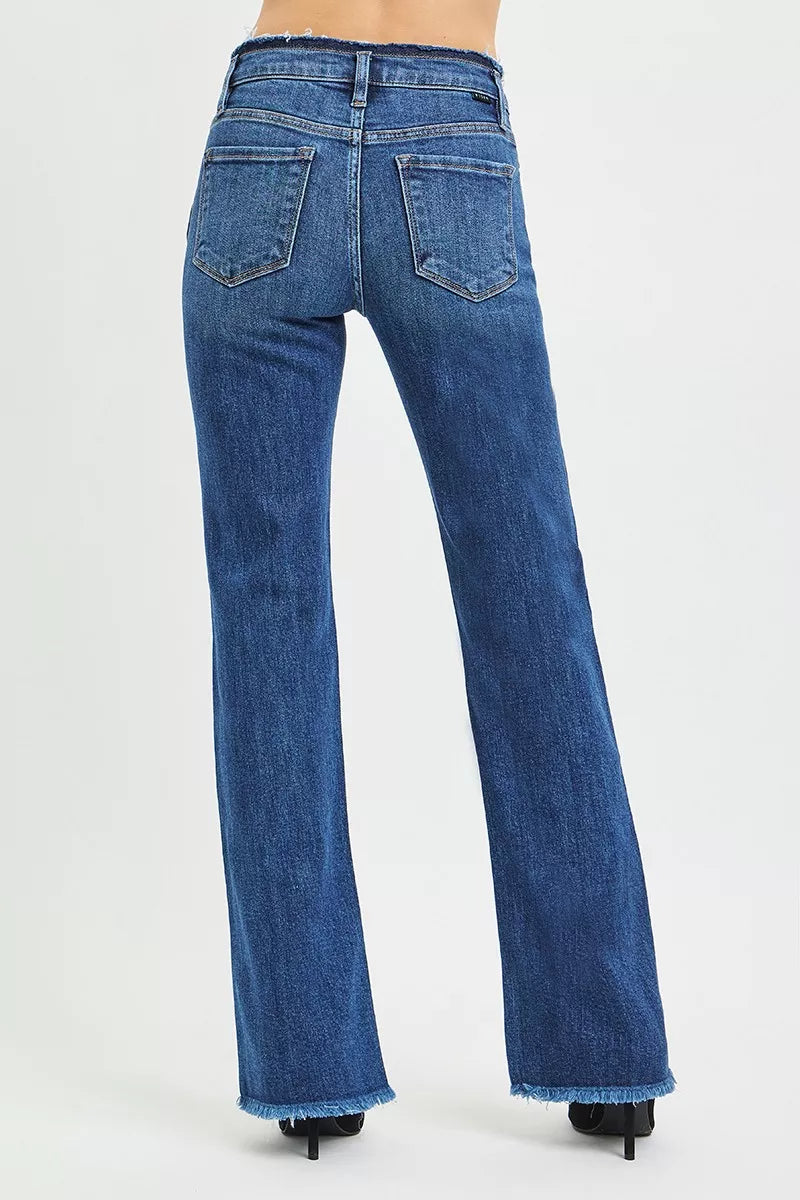 RISEN Jeans - Full Size Mid Rise Bootcut Frayed Waistband Hem Detail Jeans