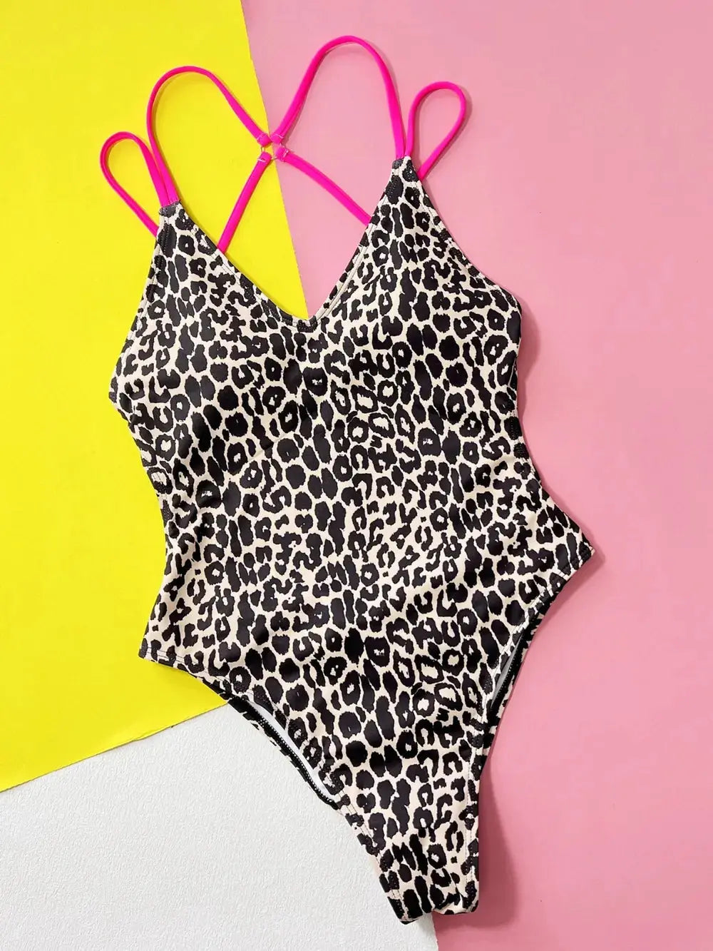 Leopard Print Plunge V-Neck One Piece Swimsuit
