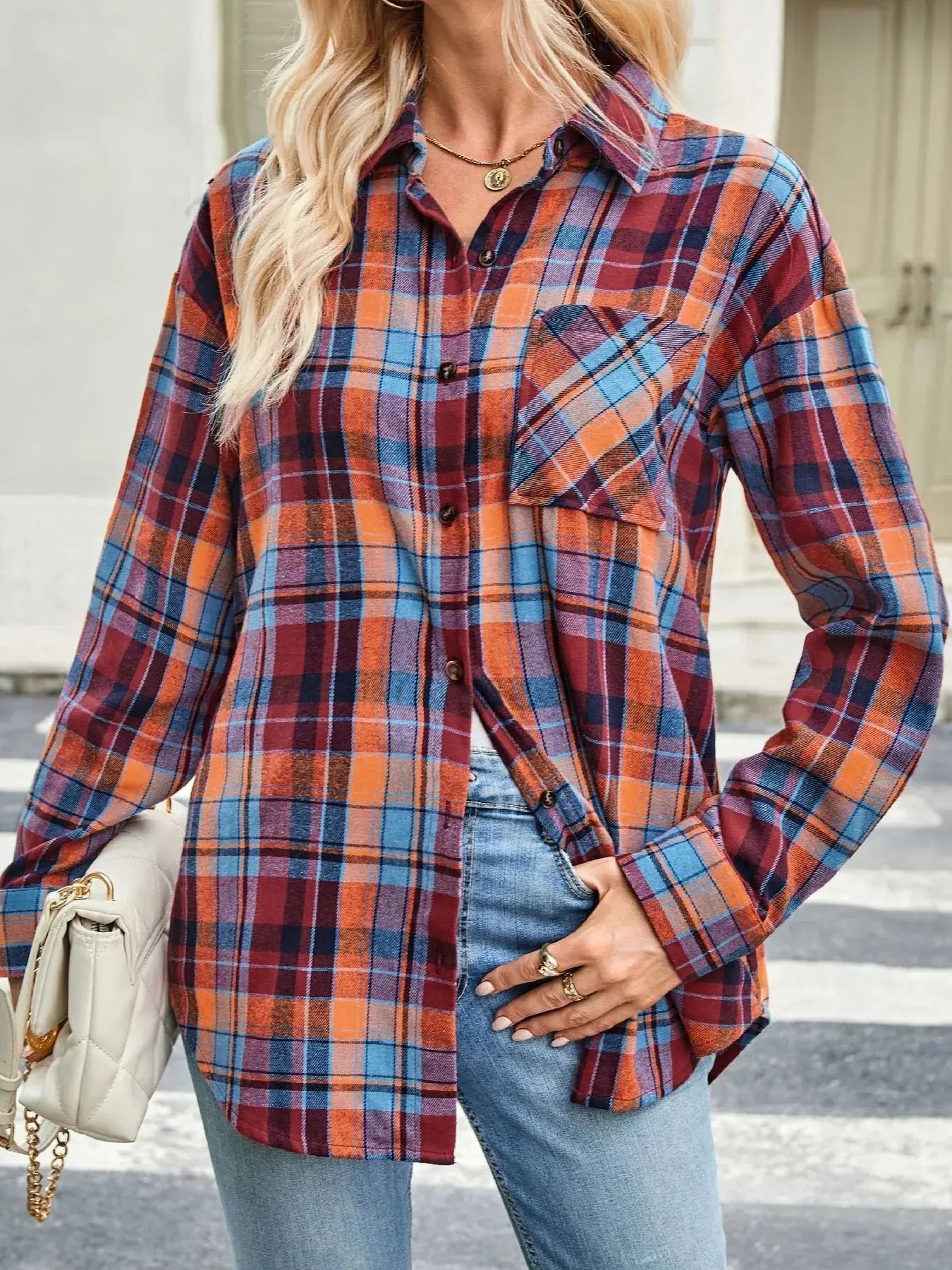 Oversized Plaid Button Up Long Sleeve Shirt
