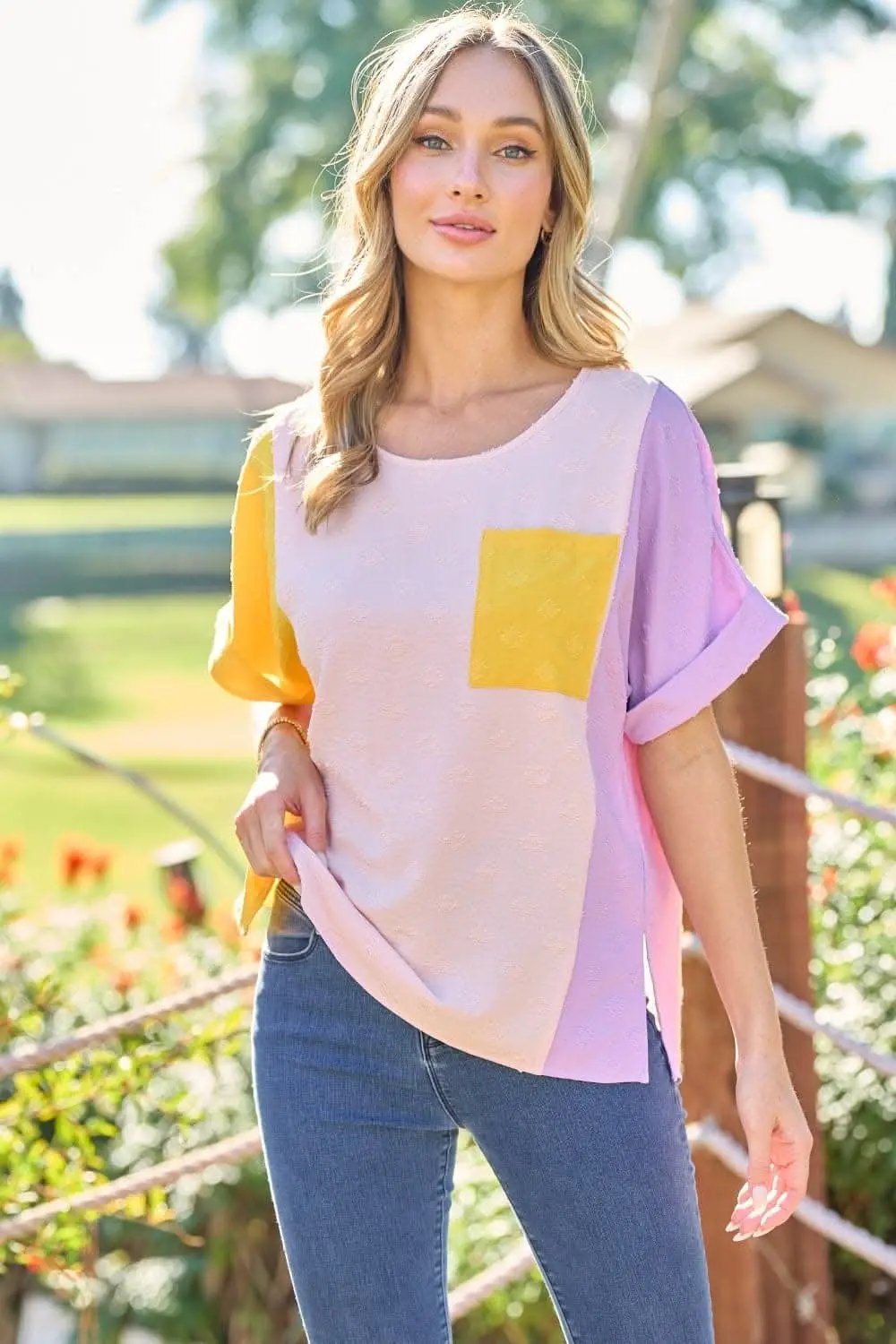 T-Shirts Trendsi Hailey & Co Color Block Top Women's Casual T-Shirt USA Shipped