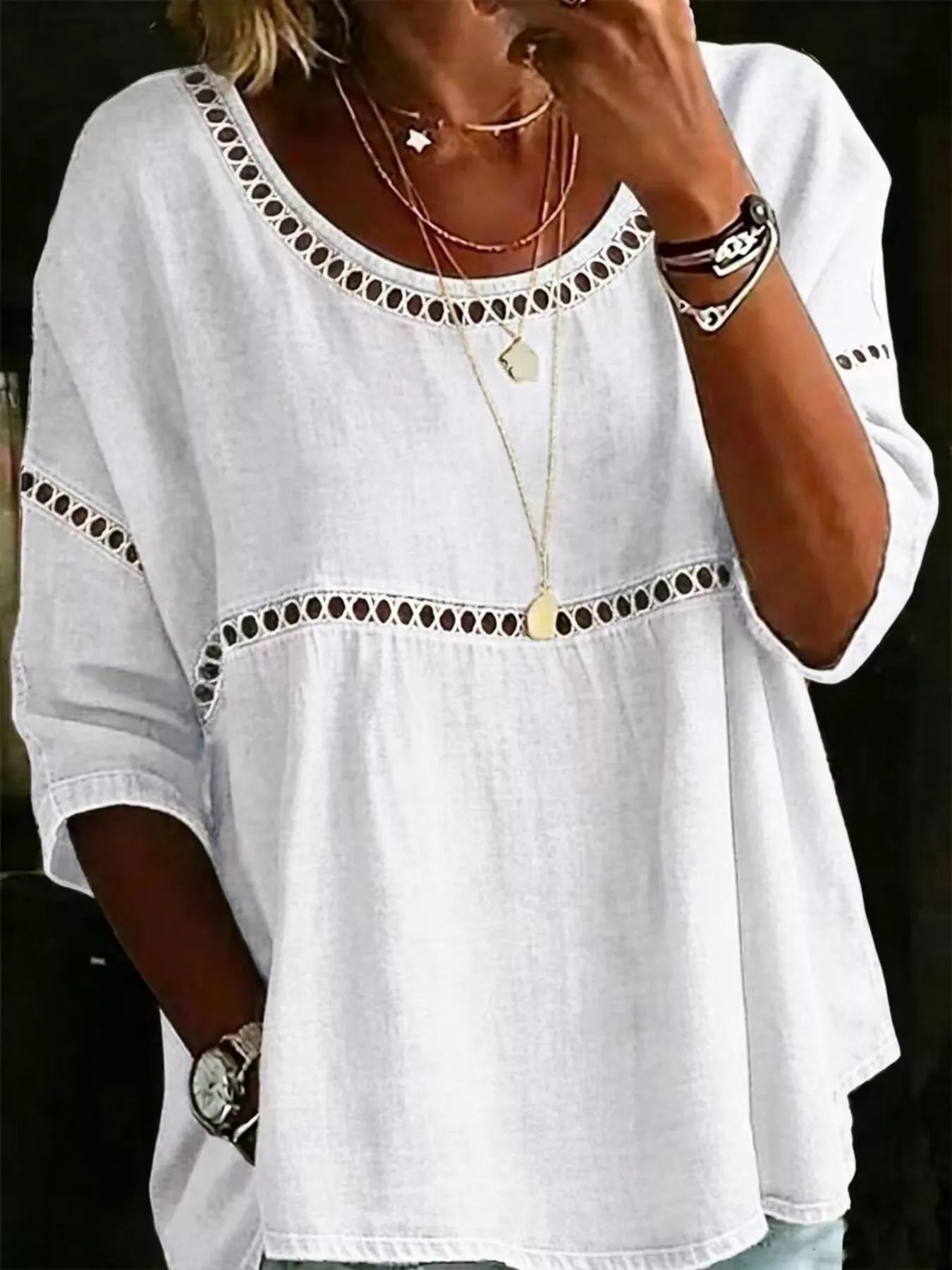 Full Size Hollow Out Round Neck Top