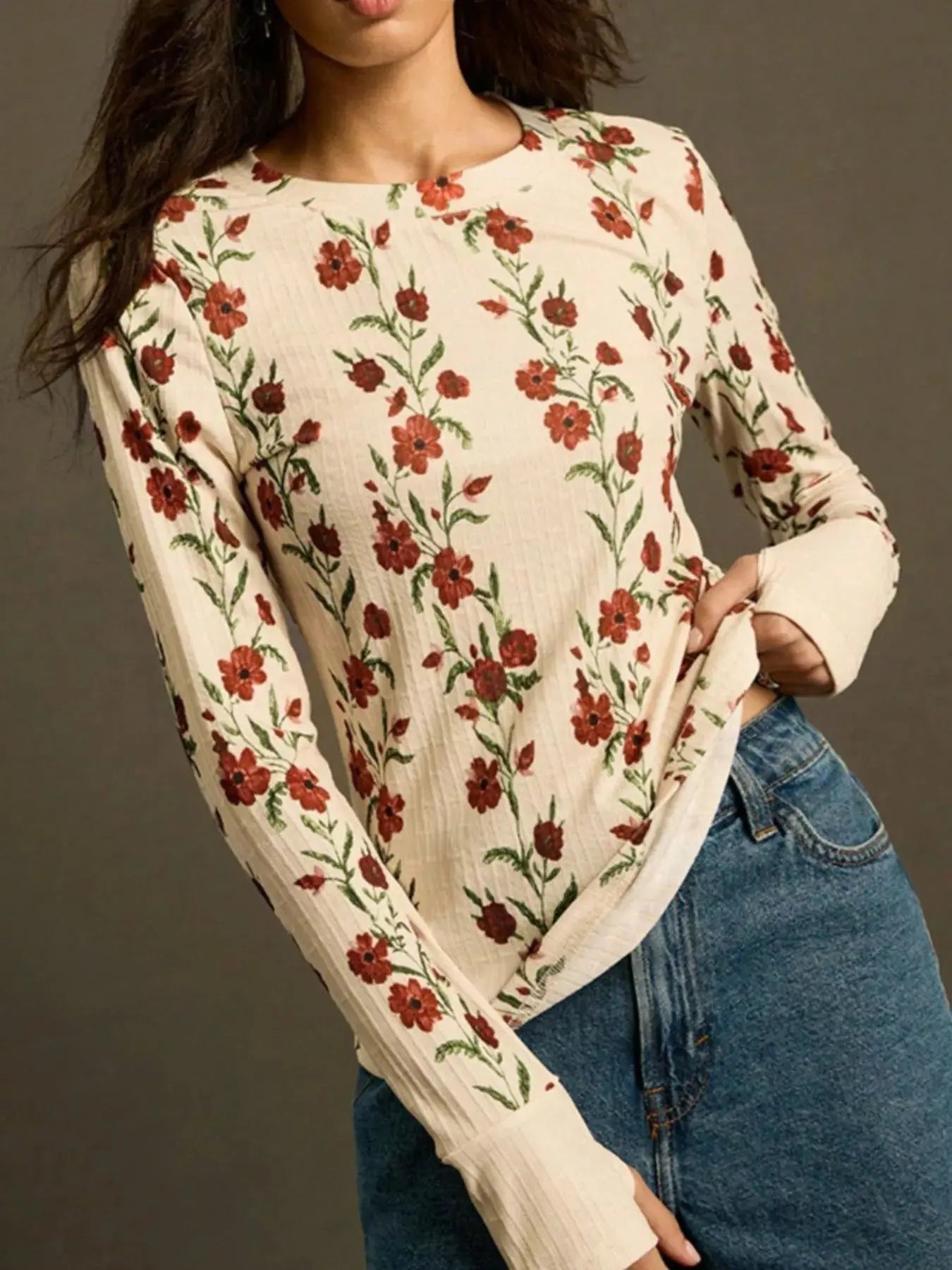 Floral Print Long Sleeve T Shirt