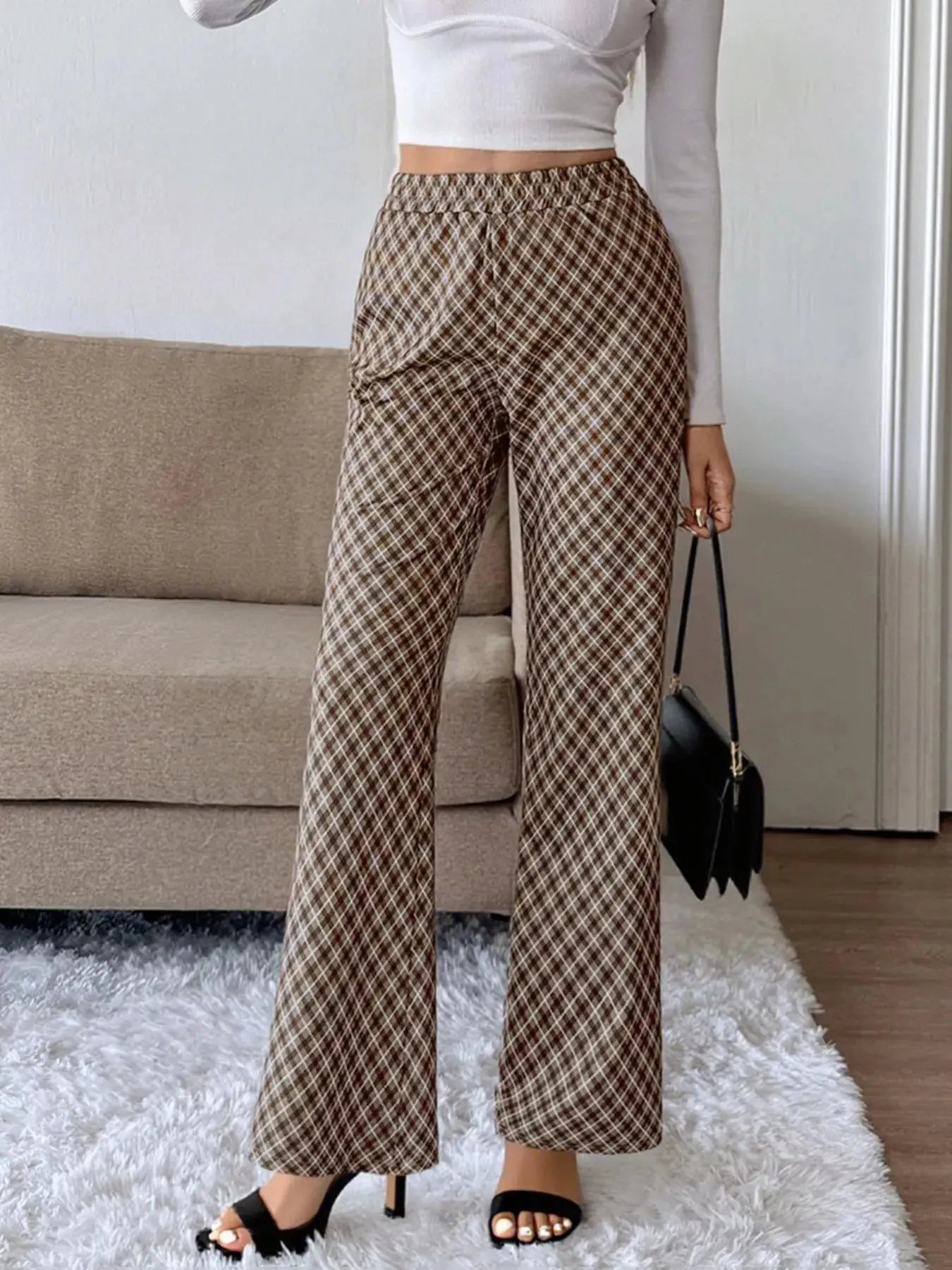 Plaid High Waisted Wide Leg Pants