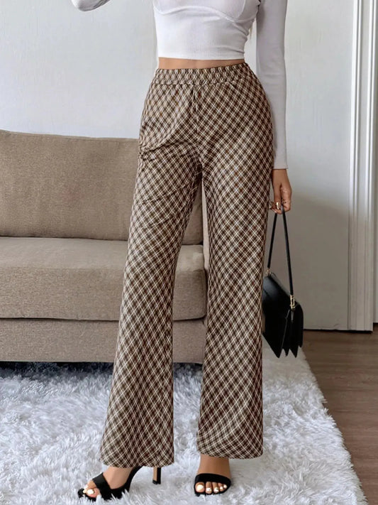 Plaid High Waisted Wide Leg Pants