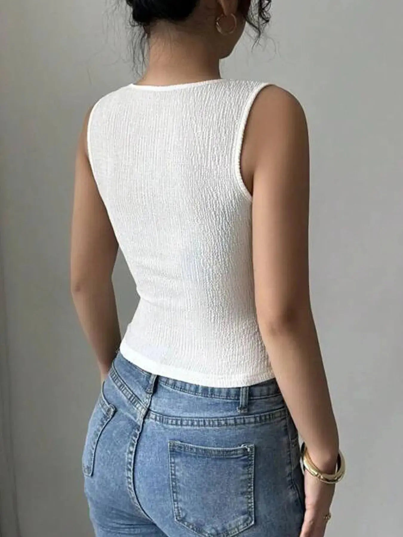 Flower Button Square Neck Tank