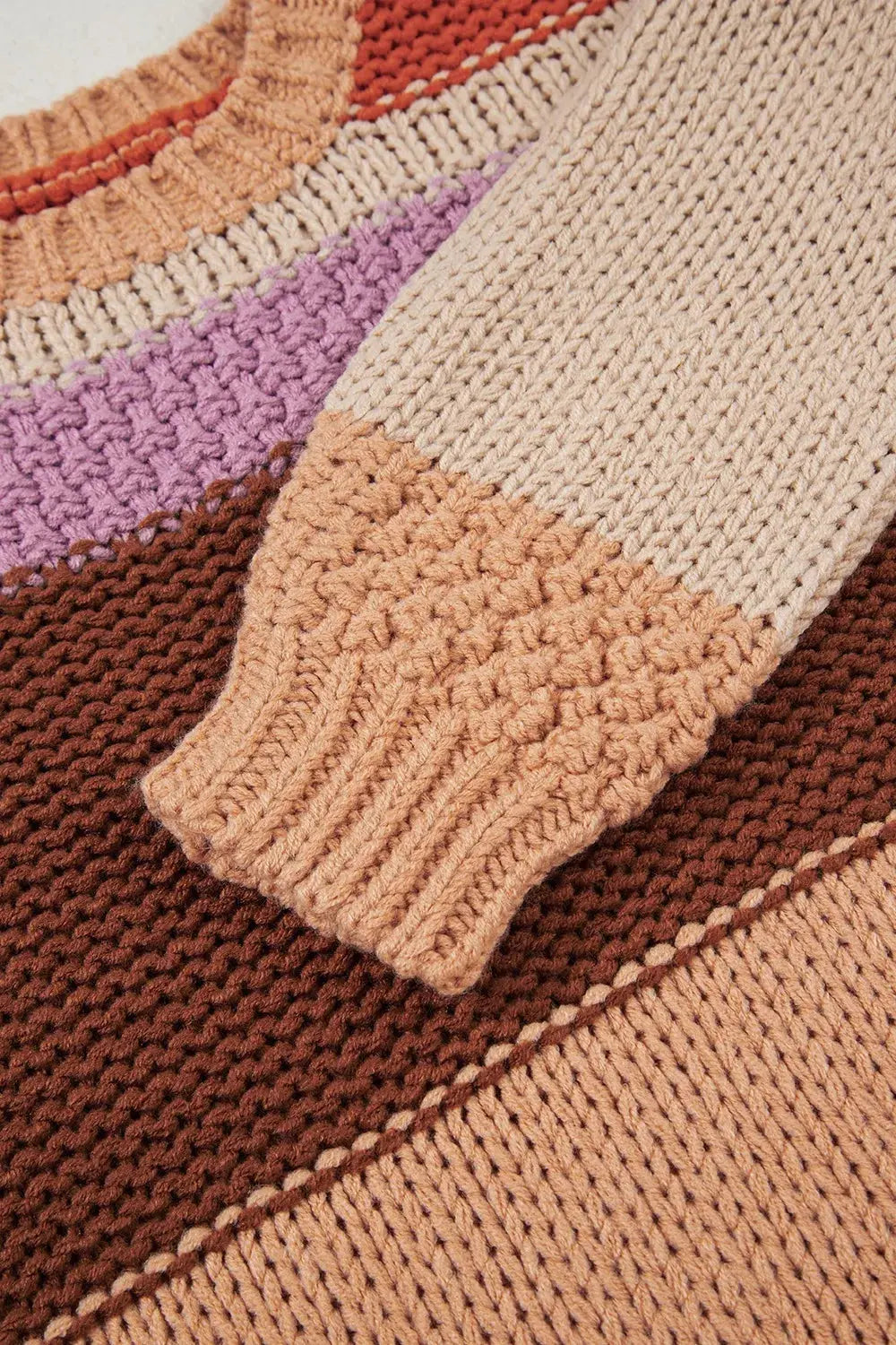 Striped Round Neck Colorblock Sweater