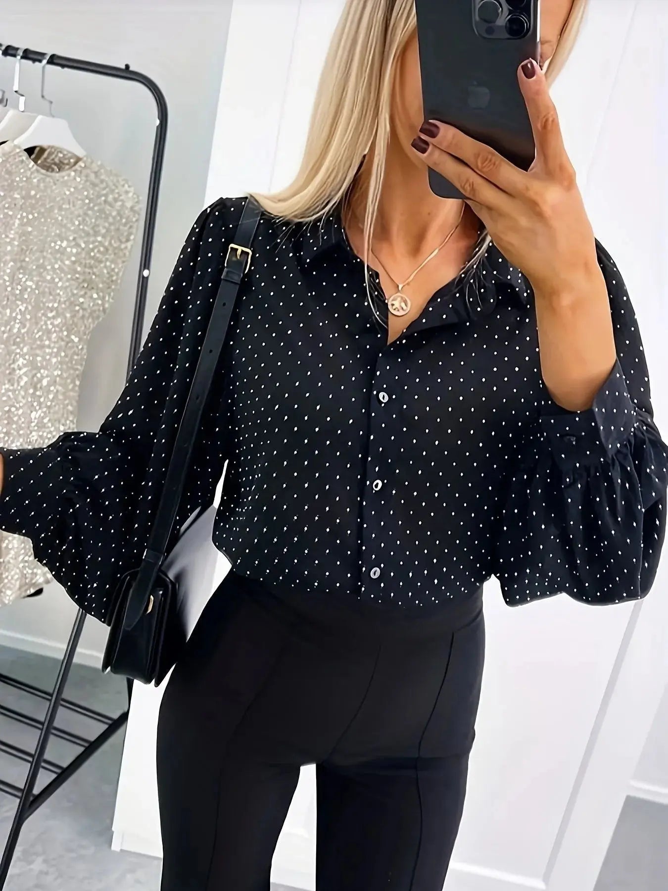 Polka Dot Oversized Button Up Shirt