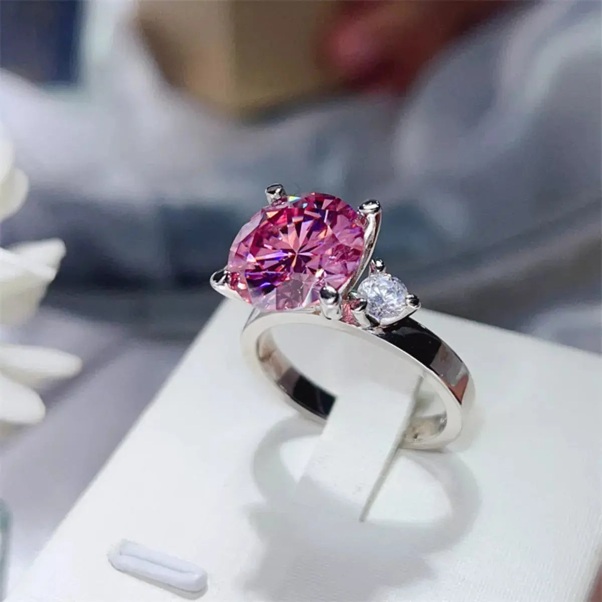 925 Sterling Silver Pink 5 Carat Moissanite Ring