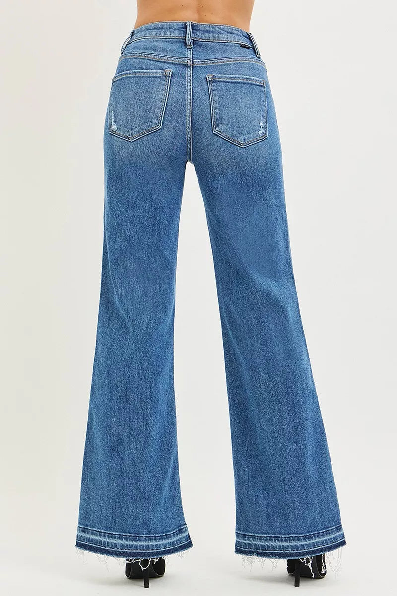 RISEN Jeans - High Rise Wide Leg Jeans With Released Hem