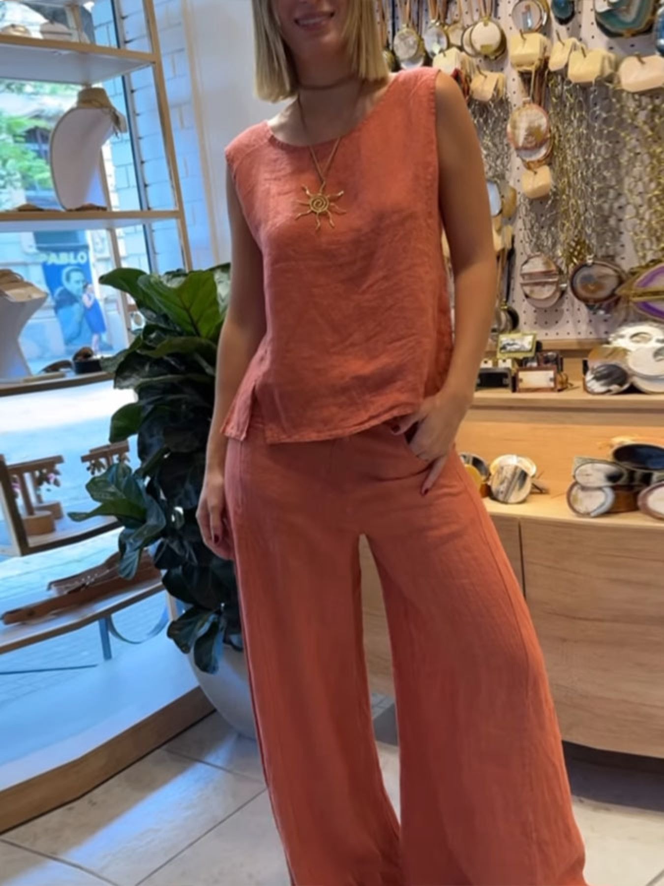 Full Size Round Neck Tank and Pants Set