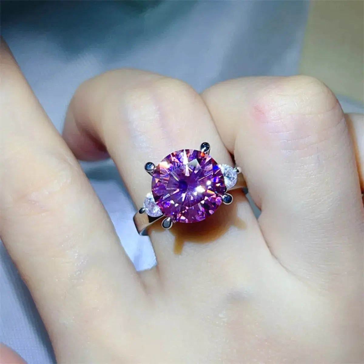 925 Sterling Silver Pink 5 Carat Moissanite Ring