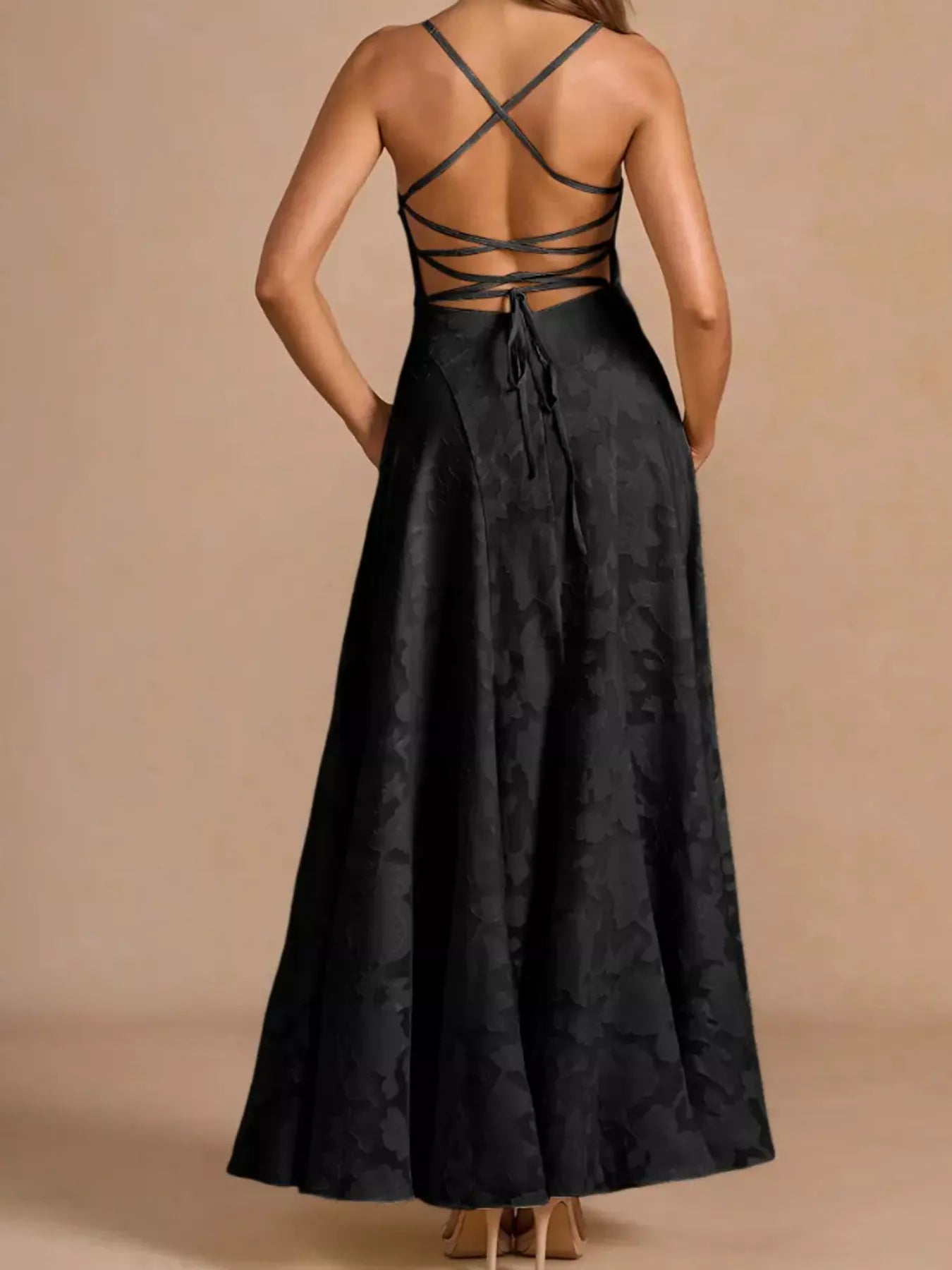 Lace-Up Back Floral Lace Spaghetti Strap Maxi Dress