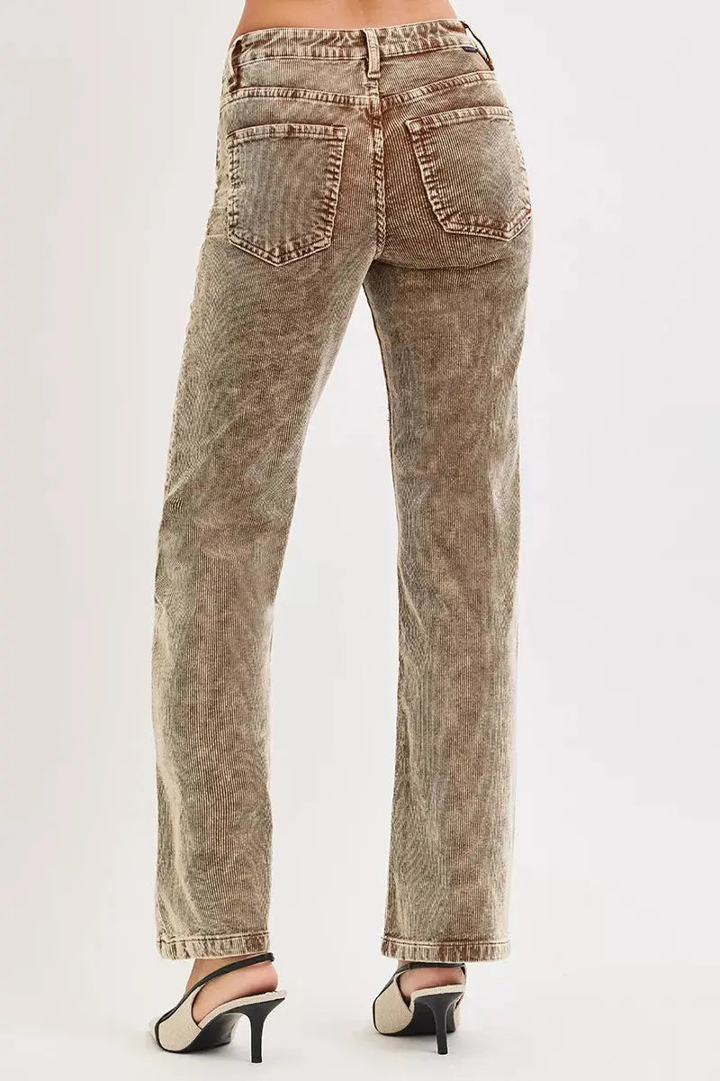 Tummy Control Mid Rise Straight Leg RISEN Corduroy Pants