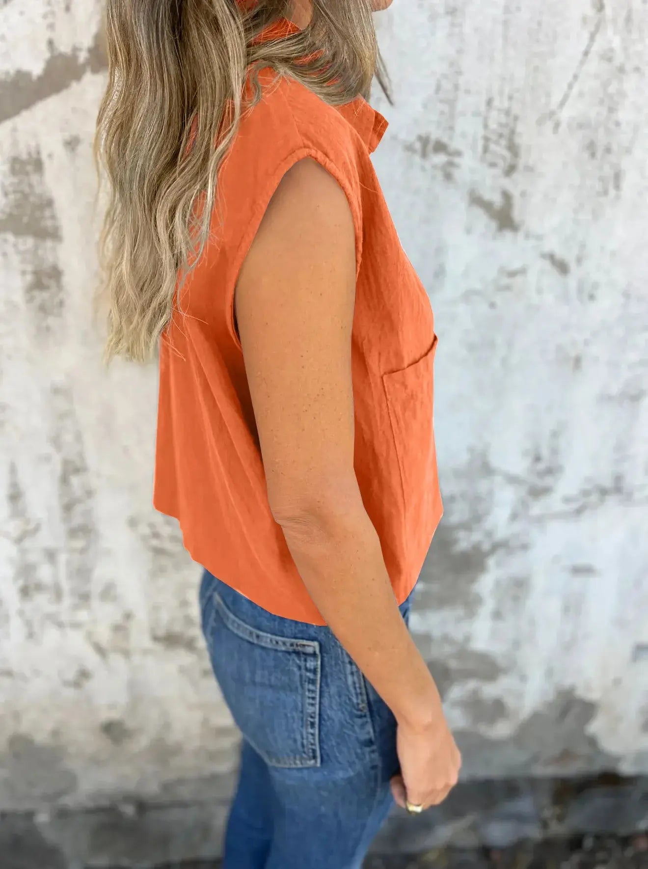 Full Size Cap Sleeve Button Down Linen Shirt