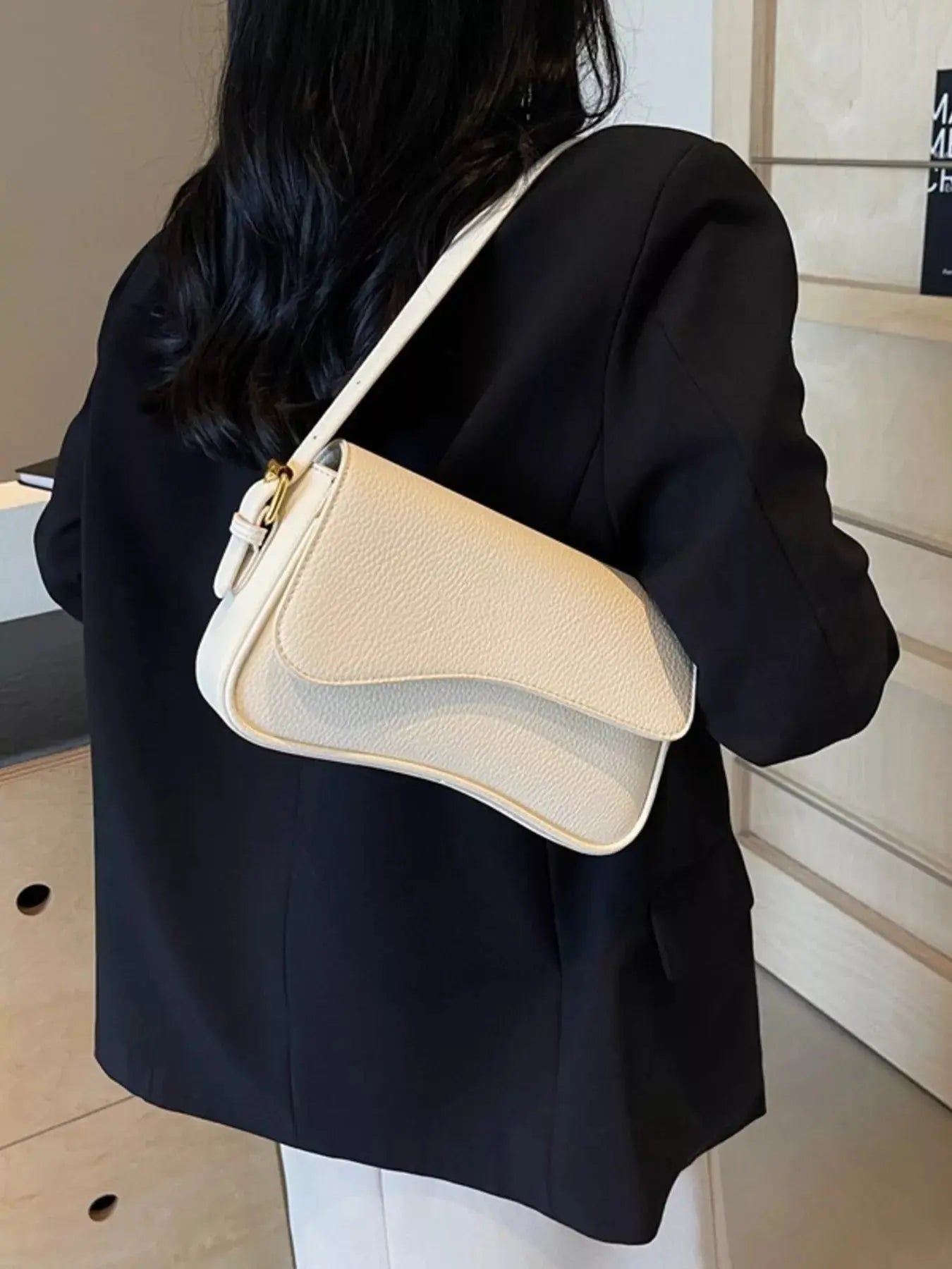 Solid Color Leather Crossbody Bag