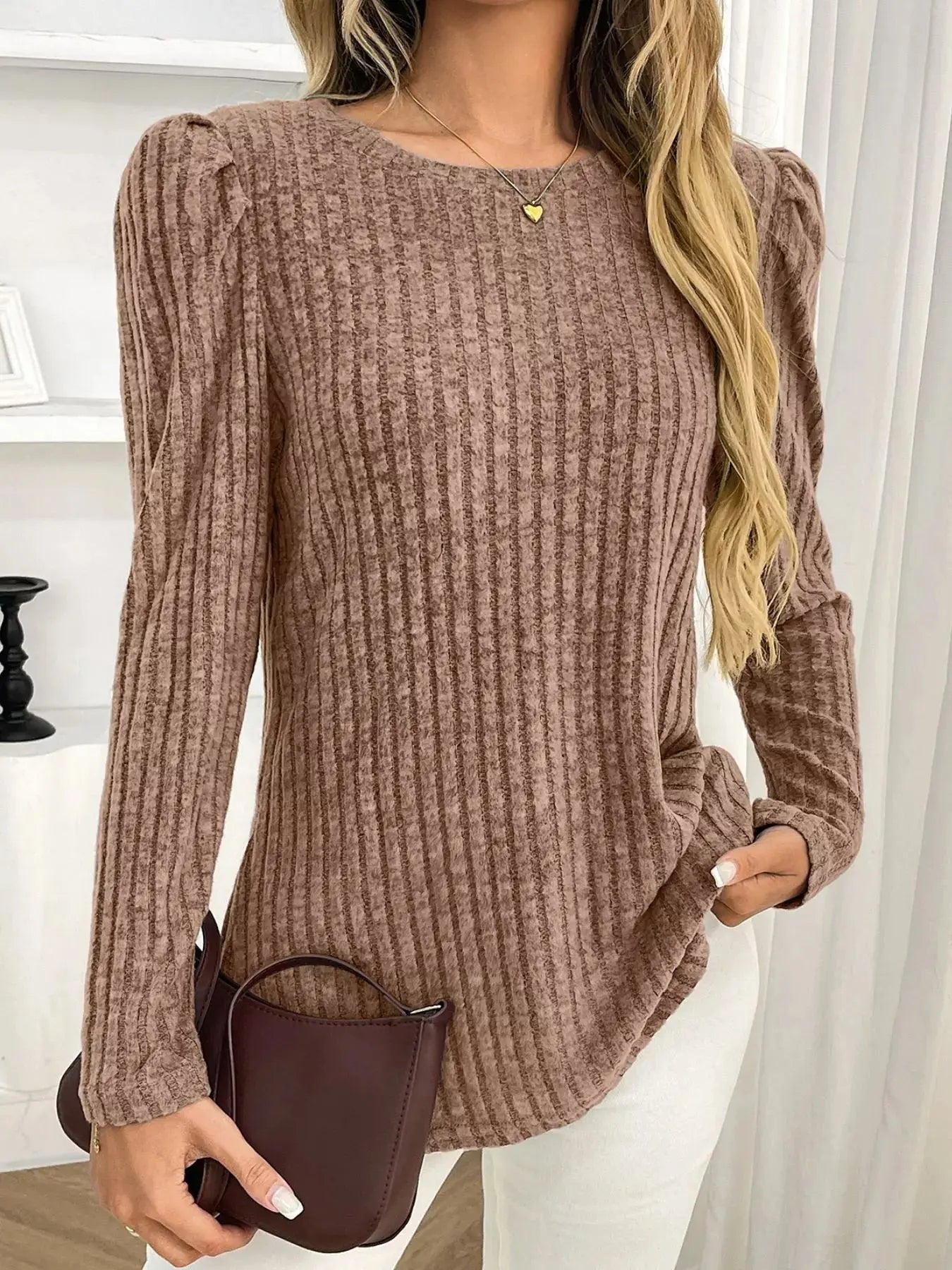 Round Neck Puff Sleeve T Shirt