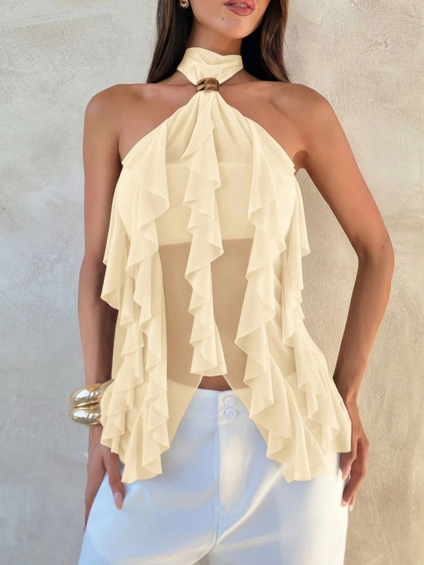 Ruffled Halter Neck Cami Top