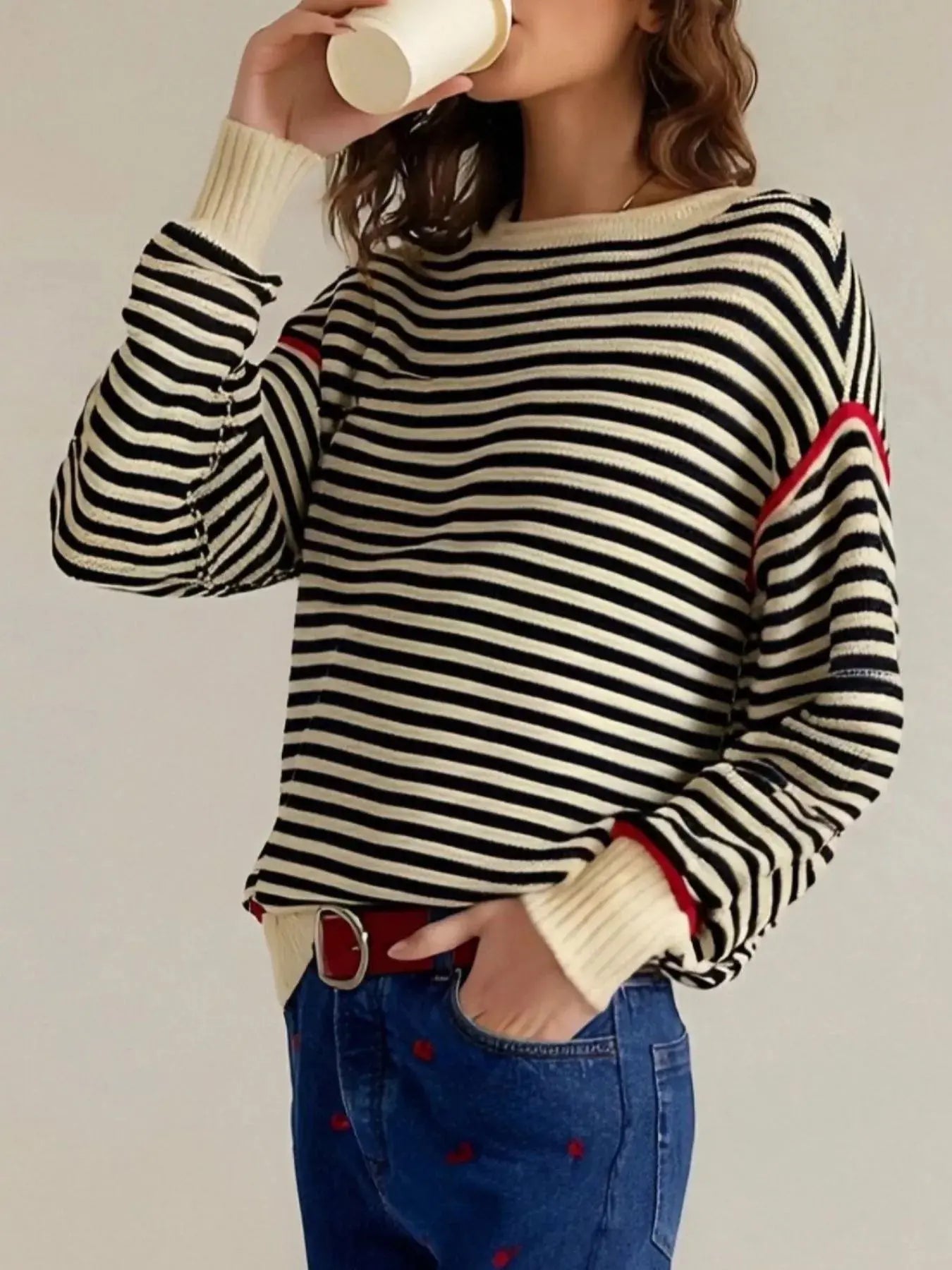 Striped Round Neck Long Sleeve Sweater