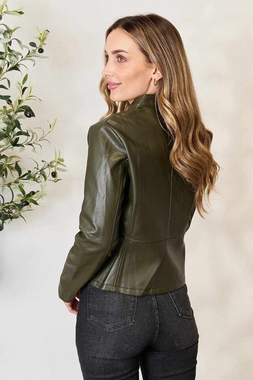 Trendsi Mock Neck Zip-Up Jacket Black