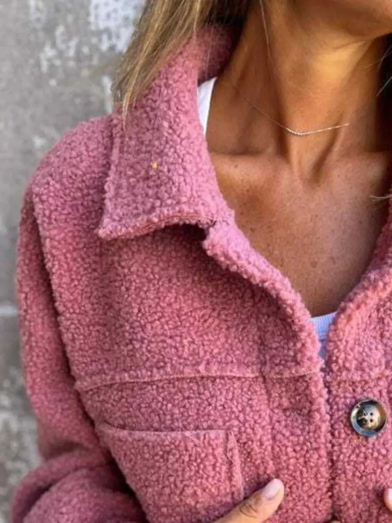 Plus Size Single-Breasted Sherpa Shacket