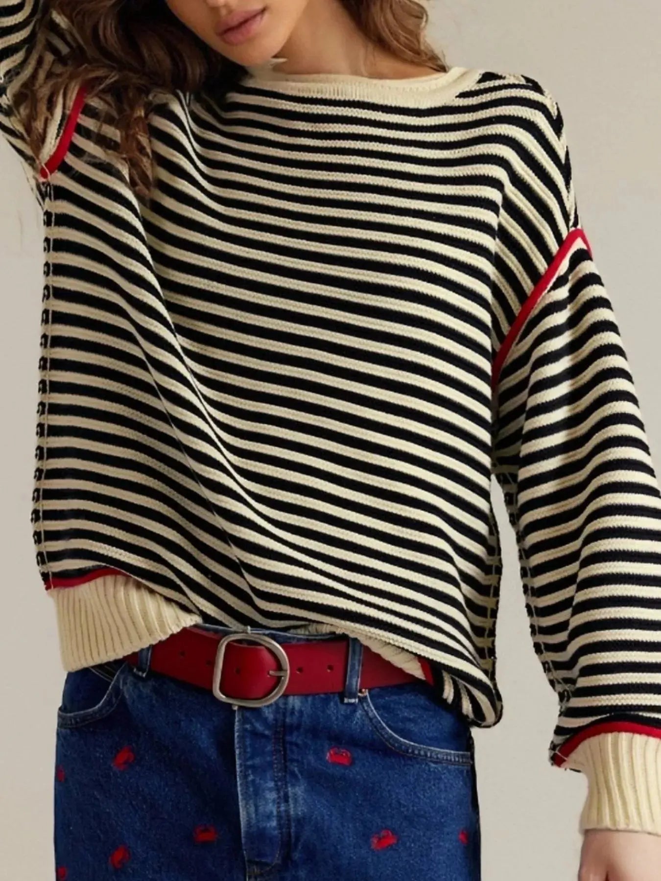 Striped Round Neck Long Sleeve Sweater