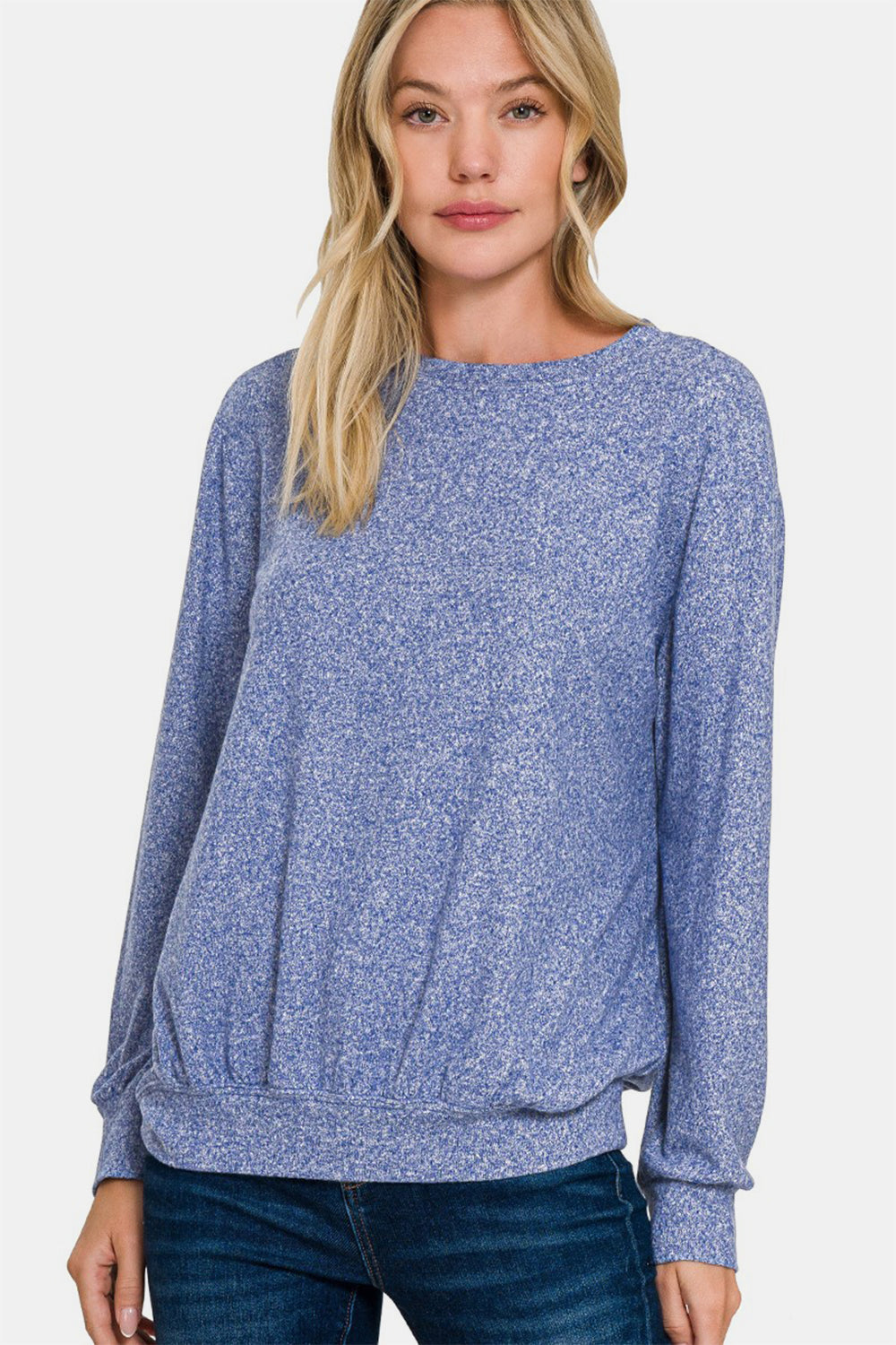 Shorts Trendsi Melange Top Women's Everyday Round Neck T-Shirt Soft & Comfy