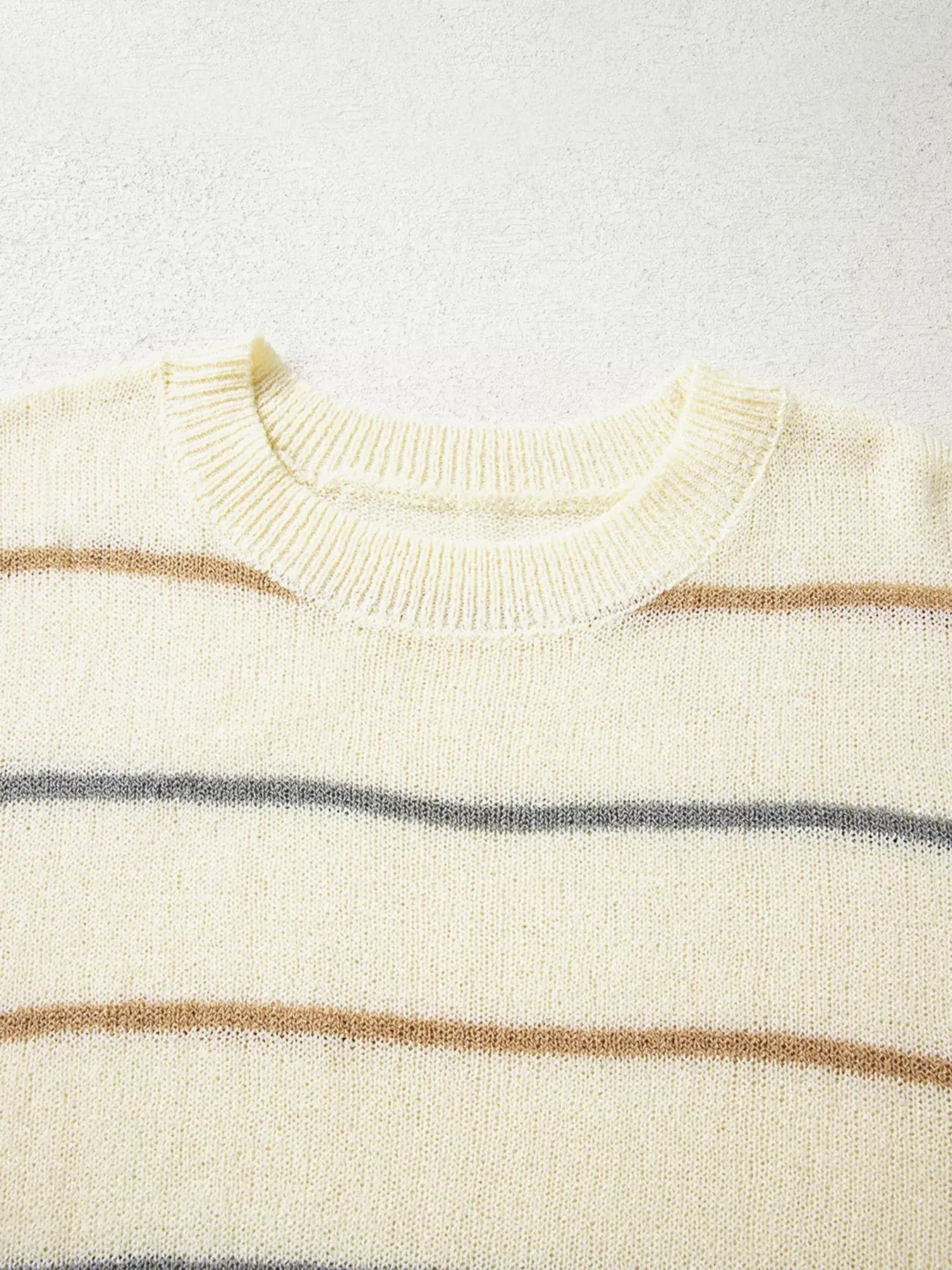 Stripe Striped Ribbed Edge Drop Shoulder Sweater