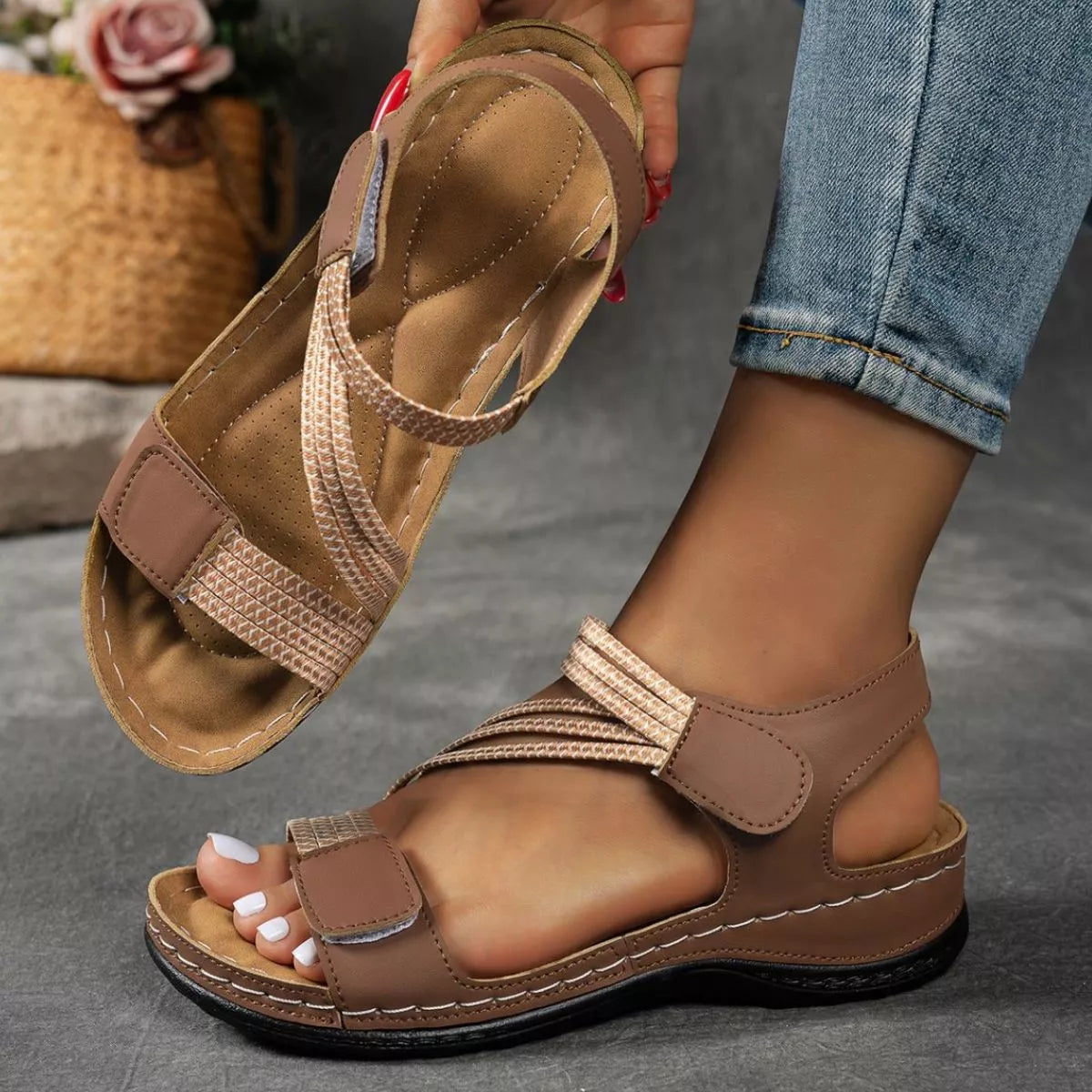 Open Toe Wedge Ankle Strap Sandals