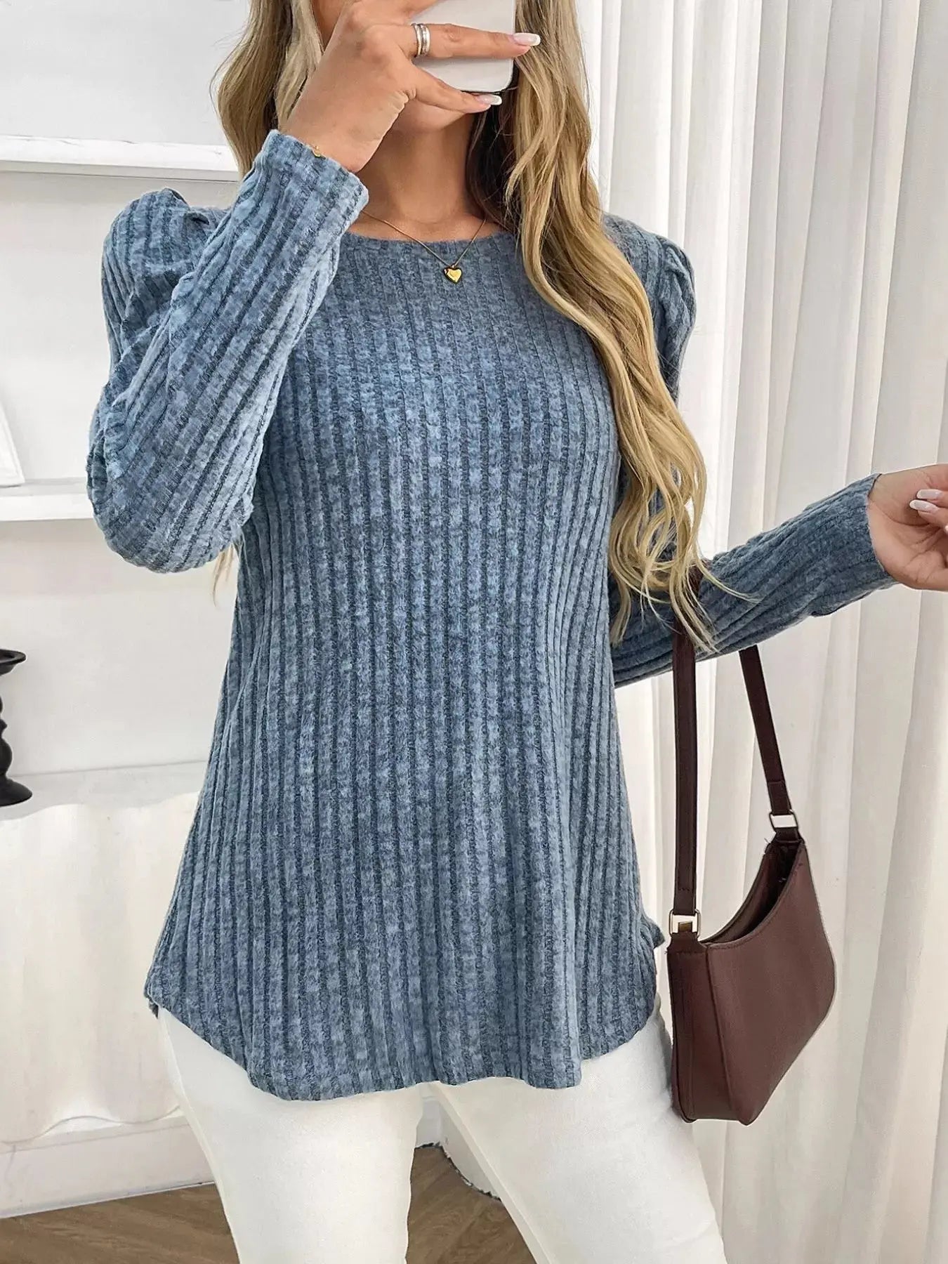 Round Neck Puff Sleeve T Shirt