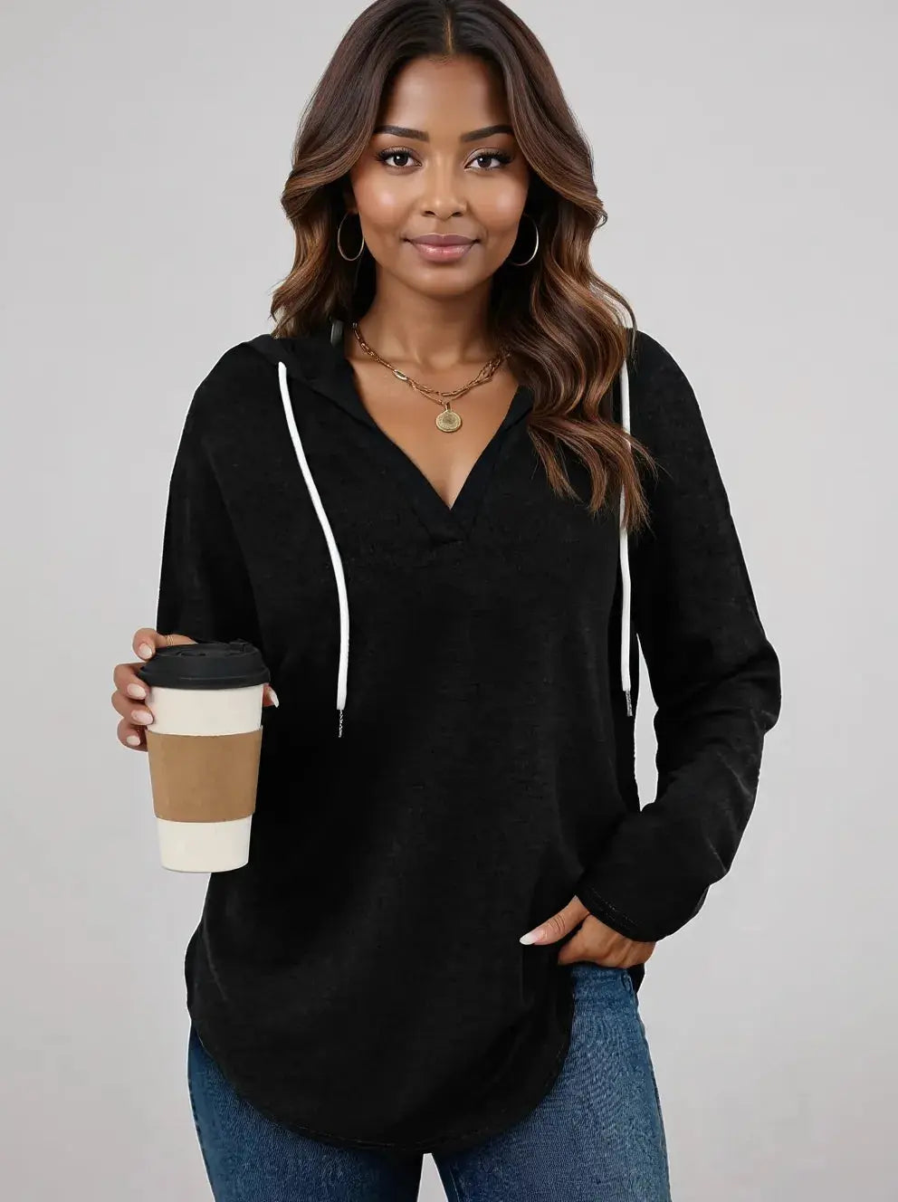 Plus Size Drawstring Long Sleeve Hoodie