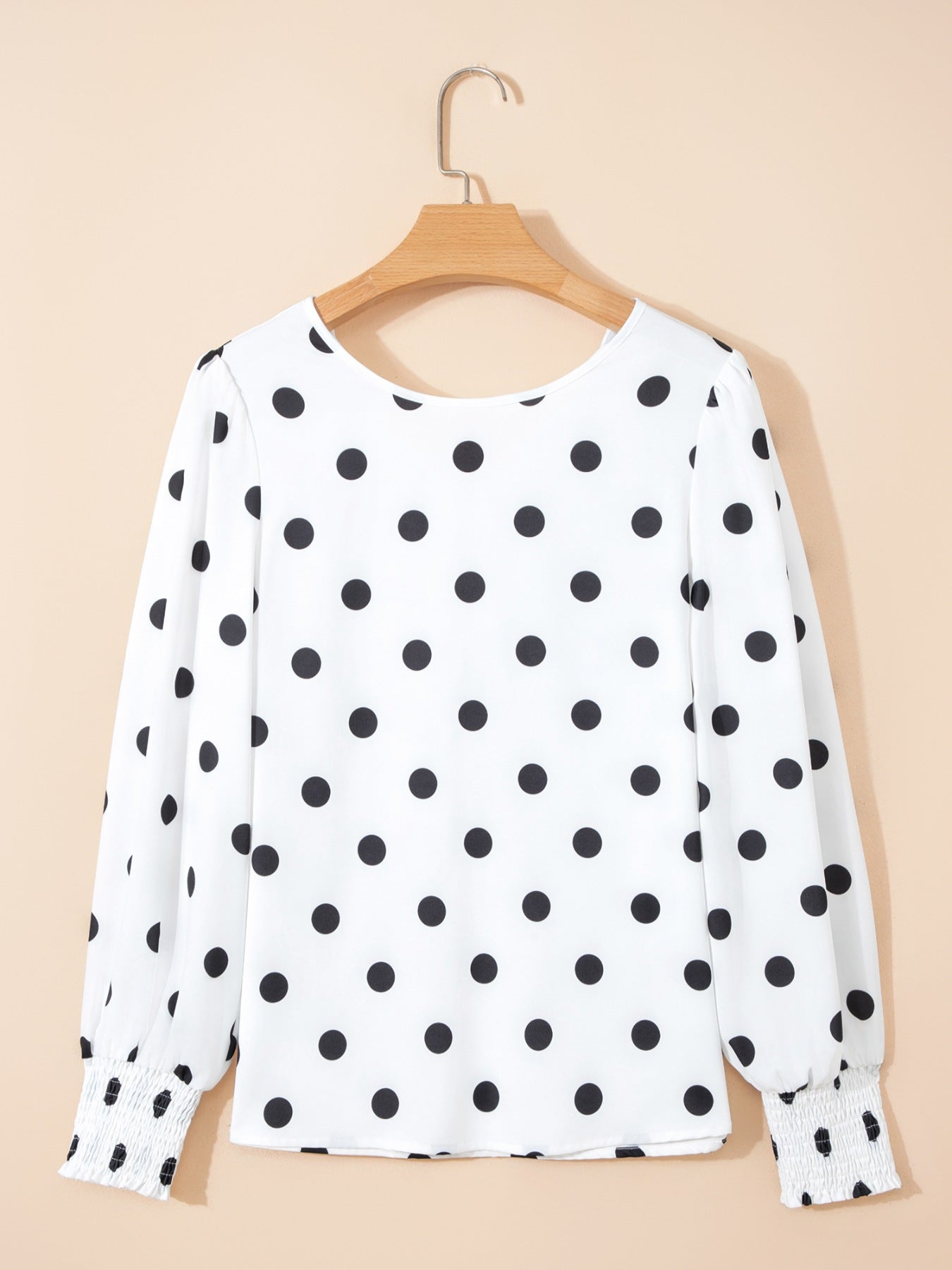 Women's White Polka Dot Long Sleeve Blouse