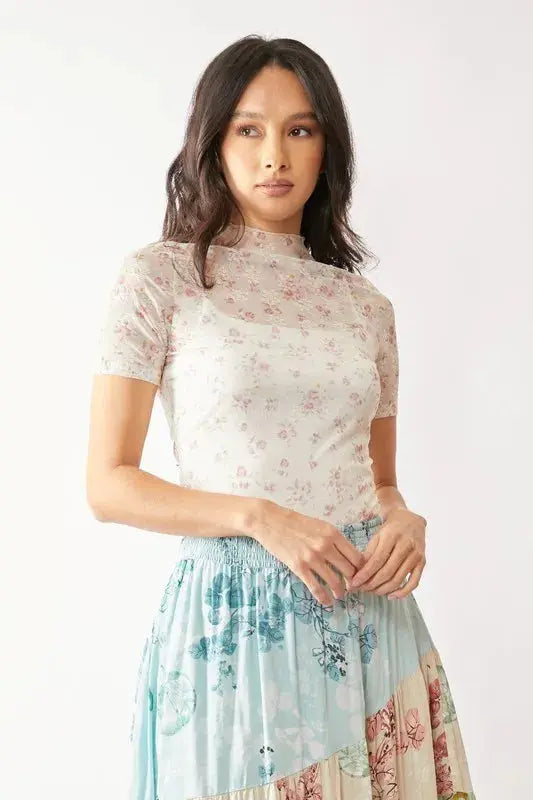 Women's Mesh Tops Floral Mesh Top - Lightweight & Breathable - Casual Tee