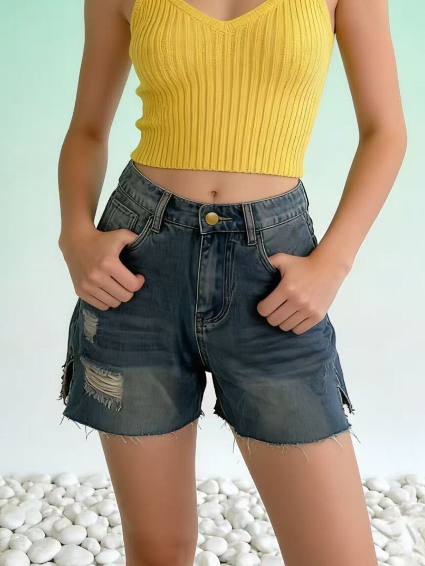 Distressed Denim Shorts