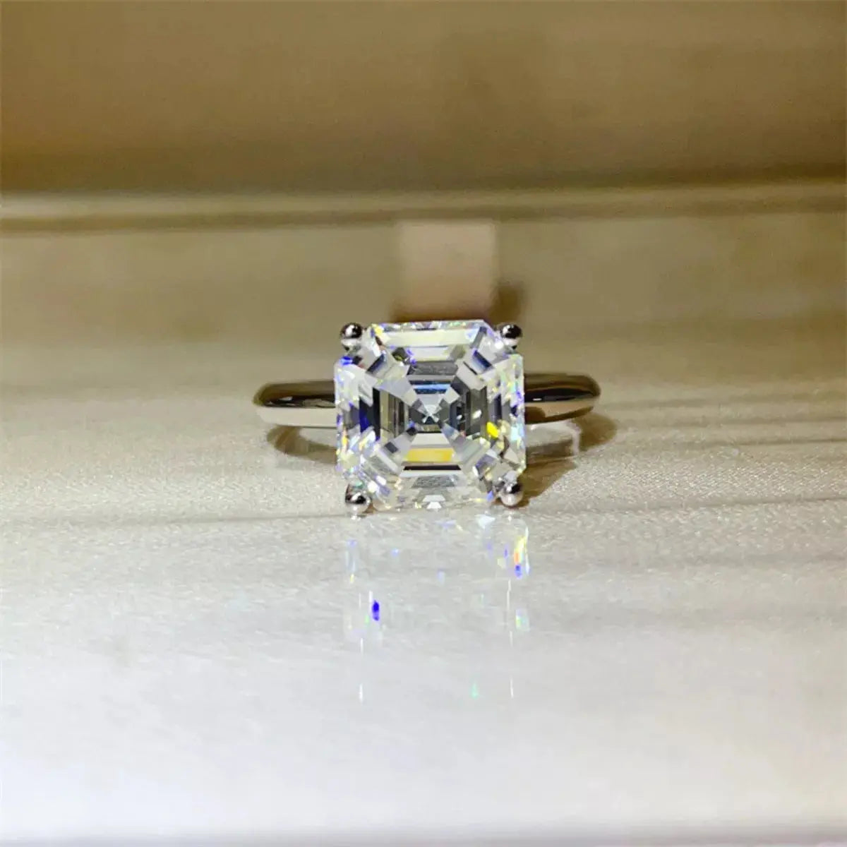 925 Sterling Silver Asscher Cut 5 Carat Moissanite Ring
