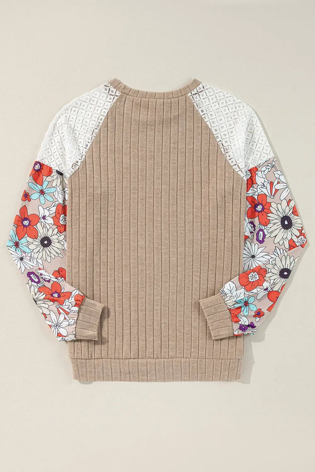 Women's Blouse Blouse - Patchwork Ribbed Long Sleeve Floral Top