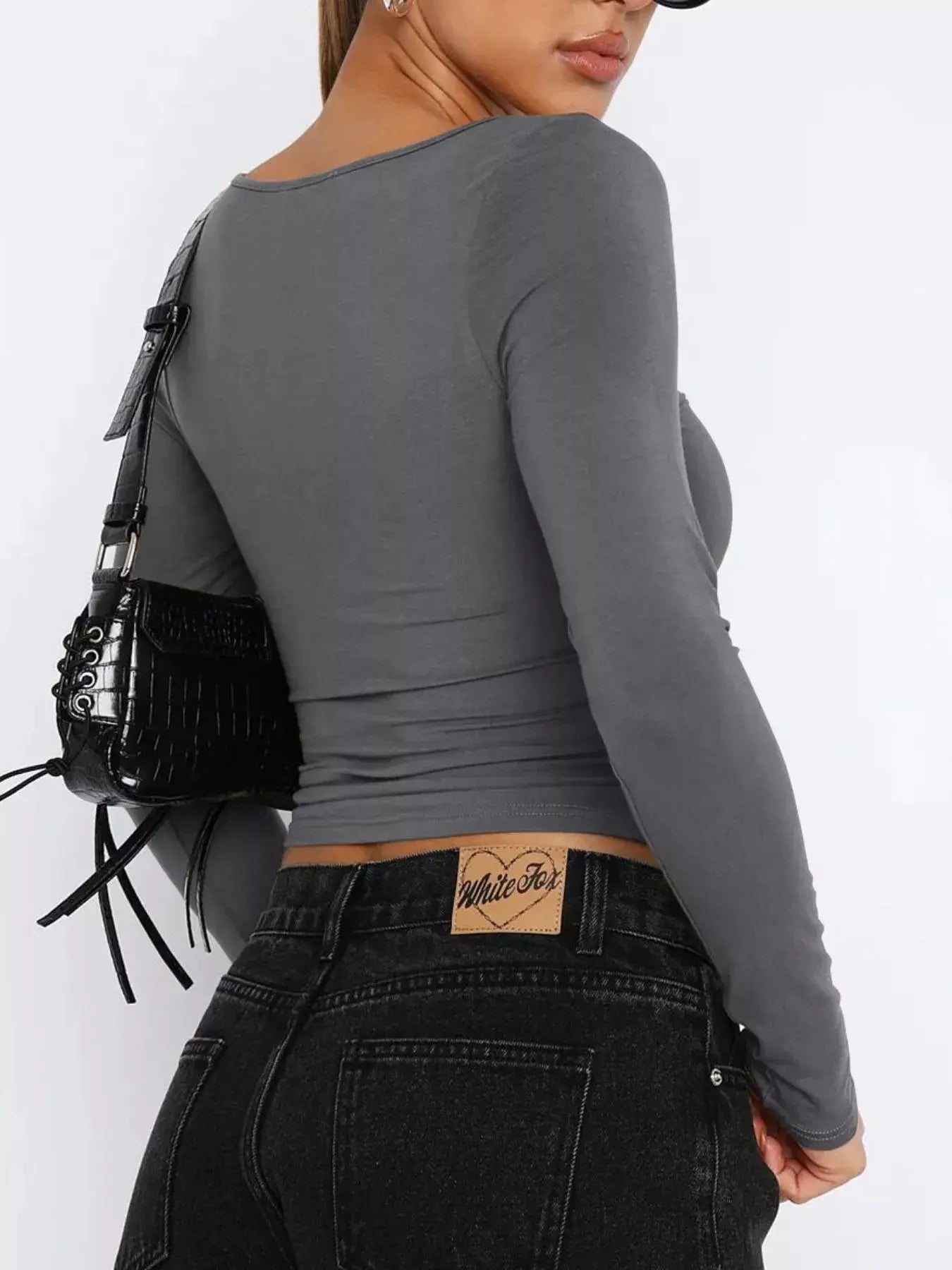 Sweetheart Neck Long Sleeve Crop T Shirt