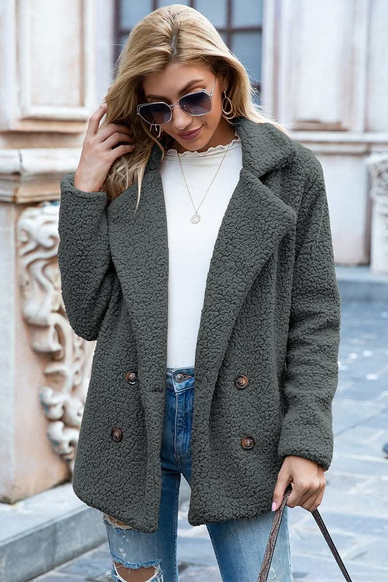 Love Salve Sherpa Coat with Faux Fur Lapel Collar