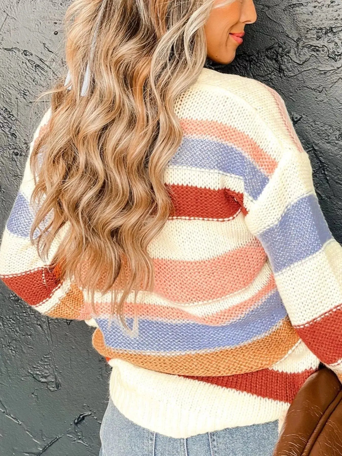 Multi-Color Striped Crew Neck Sweater