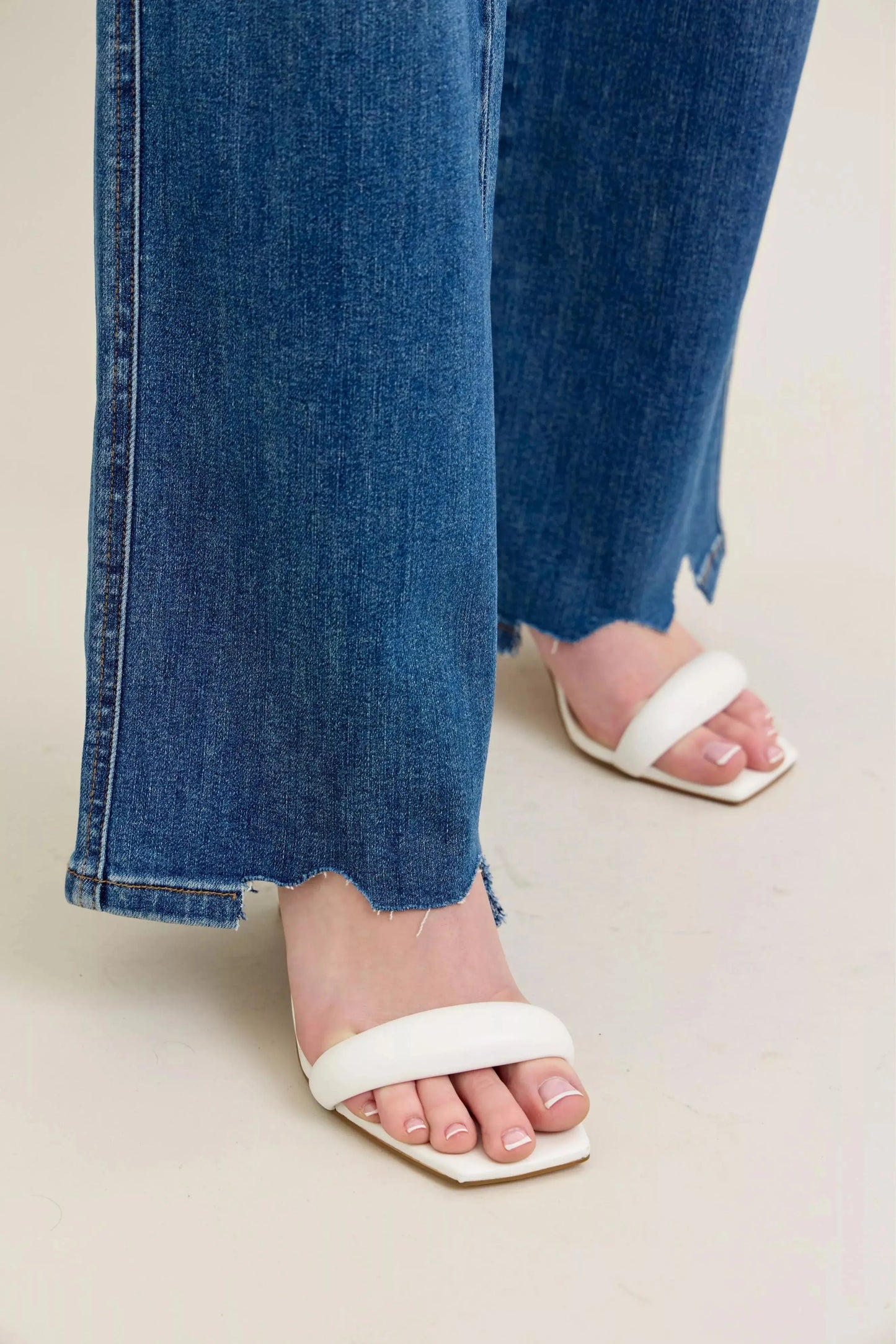 Judy Blue Full Size High Waist Tummy Control Destroy Wide Leg Jeans with Chew Hem