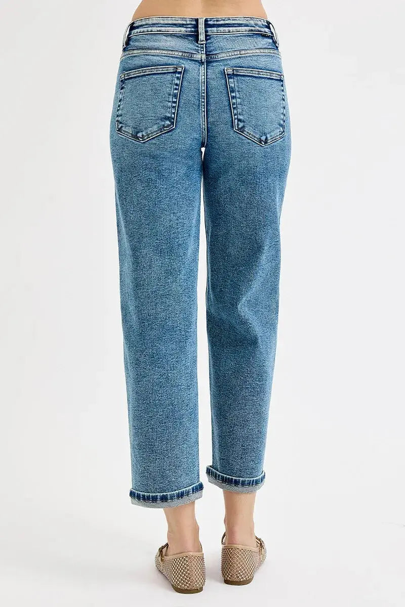 RISEN Jeans - Plus Size High Rise Crop Boyfriend Jeans