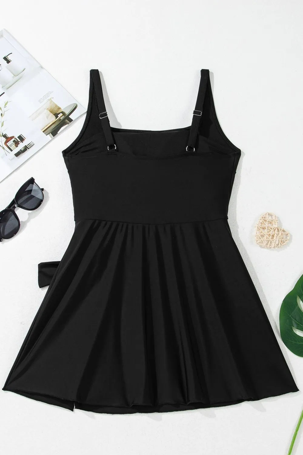 Women's Square Neck A Line Swim Dress with Side Tie Waist