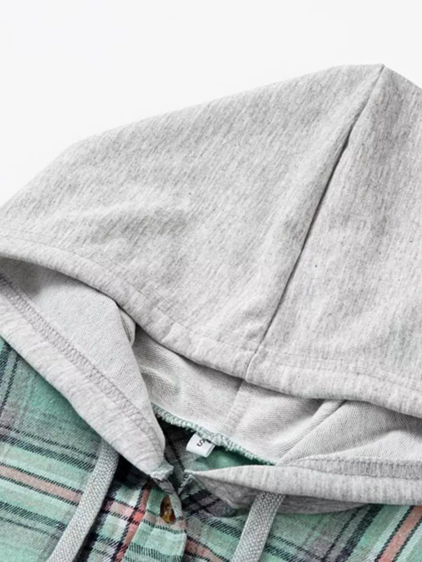 Plaid Button-Up Oversized Hooded Shirt with Chest Pocket