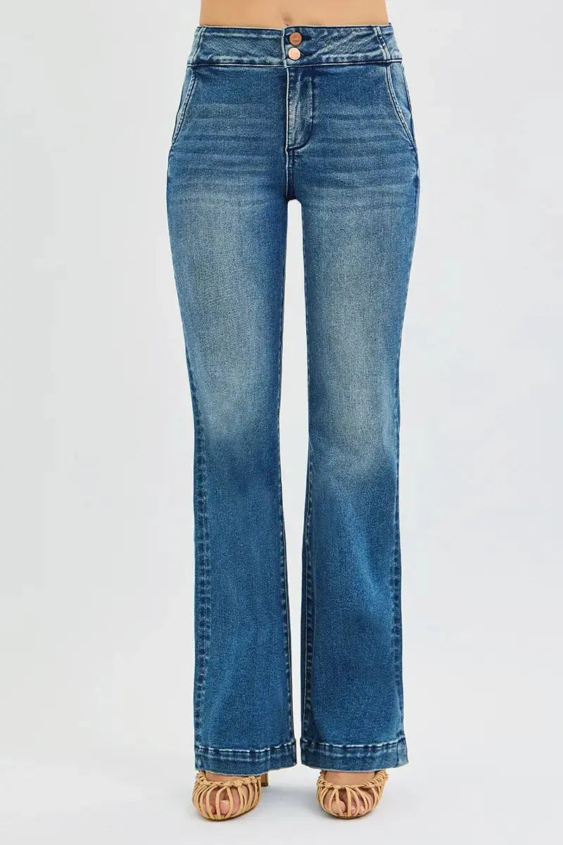 RISEN Jeans - Plus Size Tummy Control Bootcut Jeans with Double Button Waistband