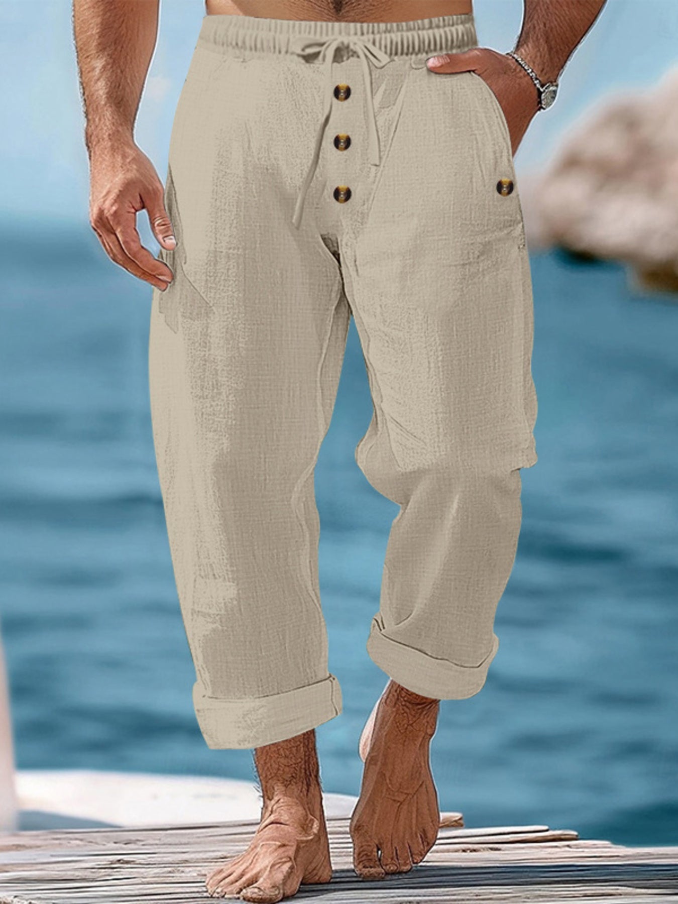 Men's Full Size Button-Fly Drawstring Pants Plus Size