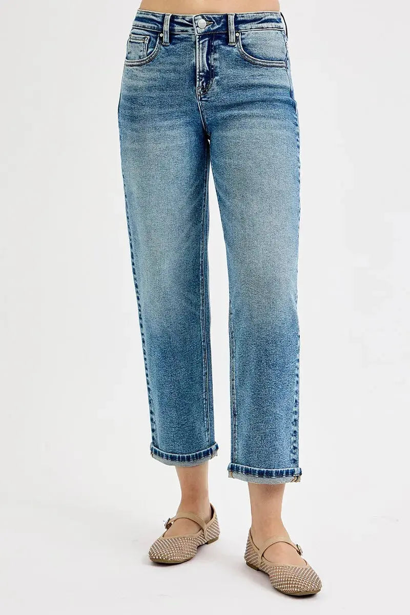 RISEN Jeans - Plus Size High Rise Crop Boyfriend Jeans